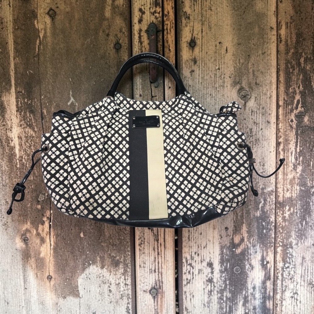 Kate Spade New York Stevie Spade Clover Print Canvas Satchel Bag Black White